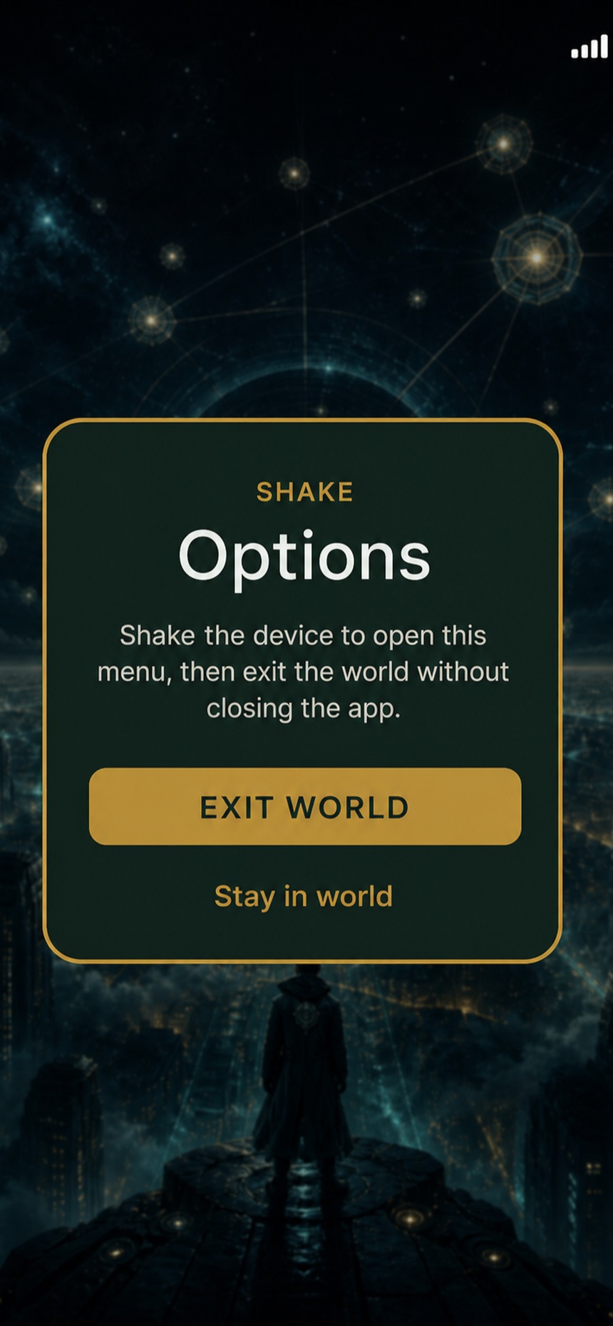 Shake options menu to reload or exit the loaded world